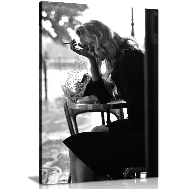 Closed-Eyes Woman Smoking - Wrapped Canvas Print, 46cm H x 31cm W x 1.8cm D