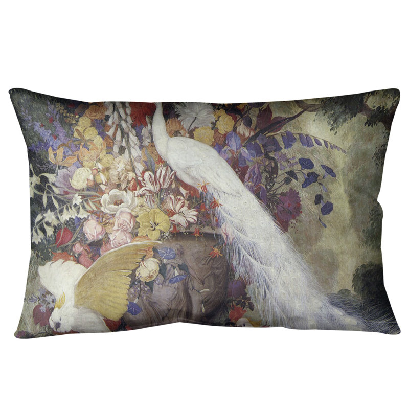 Coussin peacock, Blanc, Faux lin