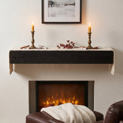 Floating Fireplace Mantel Shelf Solid Western Red Cedar Embossed Black 48 x 9 x 6 Inches