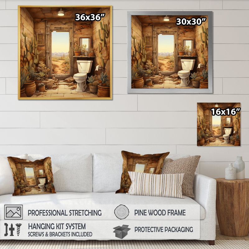 Desert Oasis Toilet - Bath & Laundry Canvas Prints, Cadre simple argenté, H 24 po x l 24 po x P 1 po