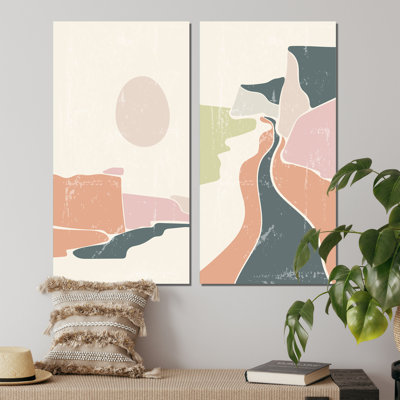 «Retro Coloured Vintage Landscape I», ensemble de 2 peintures