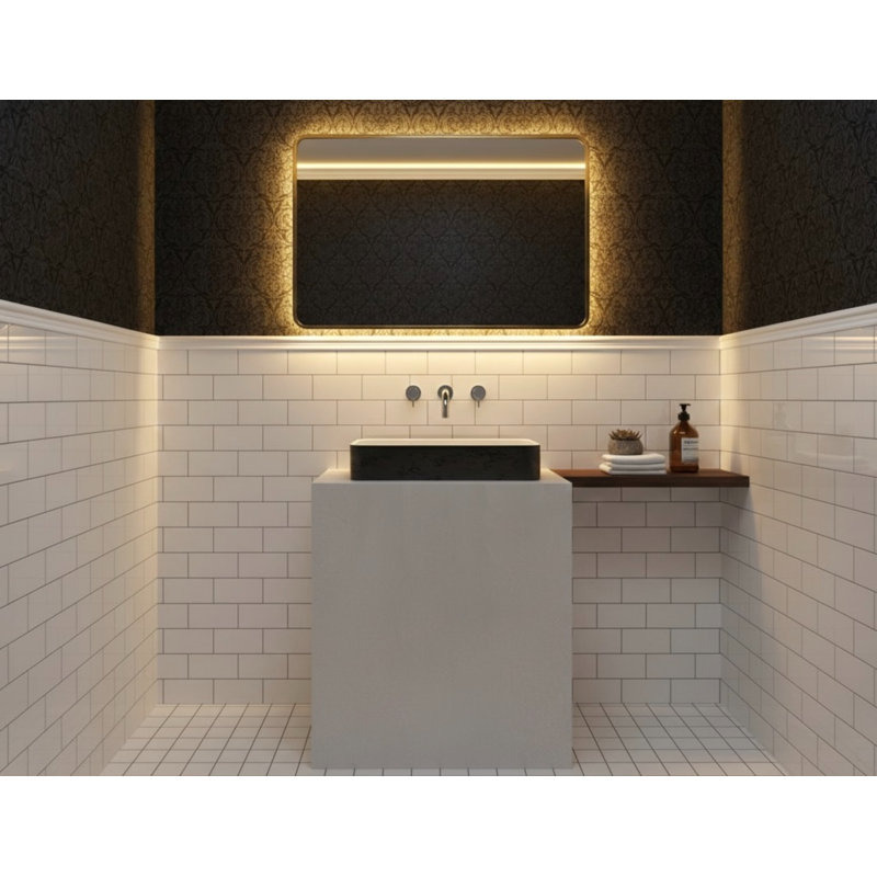 Vast Studio 21.5” L x 13.8” W Textured Black Iron/ White  Rectangular Vessel Bathroom Sink Countertop Wash , Iron/White