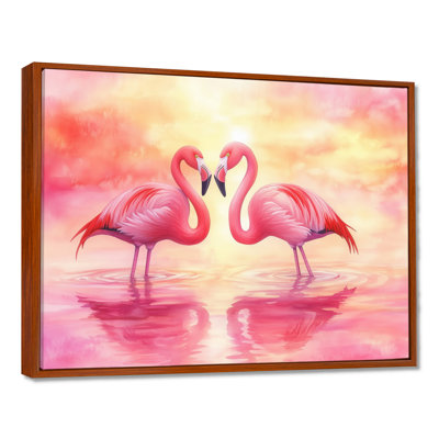Art mural flamant rose, toile d'oiseaux côtiers, reflets flamants roses