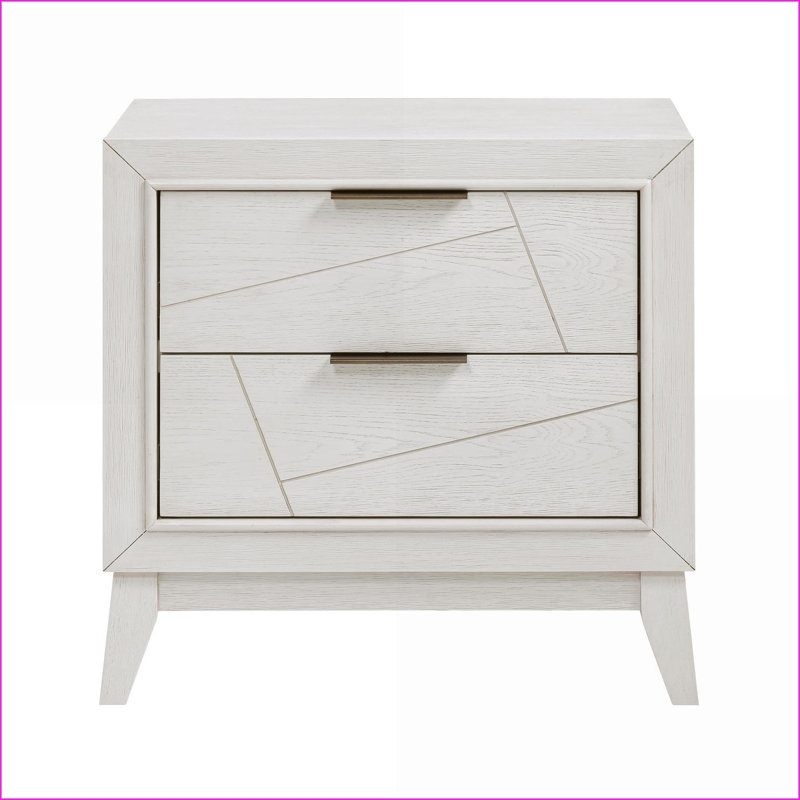 Table de chevet moderne antique blanche avec 2 tiroirs en queue d'aronde - Placage de chêne