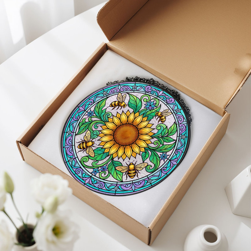 Panneau de vitrail Sunflower Bee, H 7,8 po