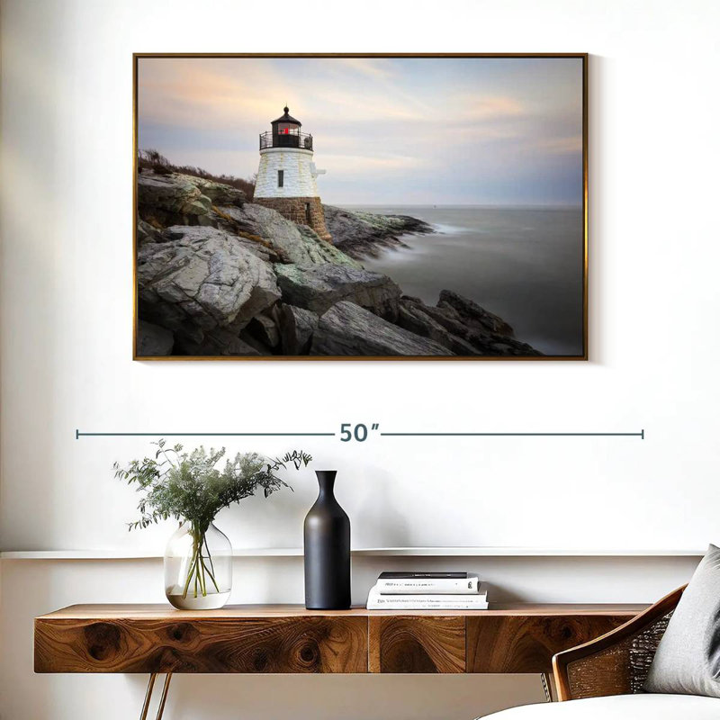 Phare de Coastal Castle Hill, Cadre flottant doré, 40 po x 27 po