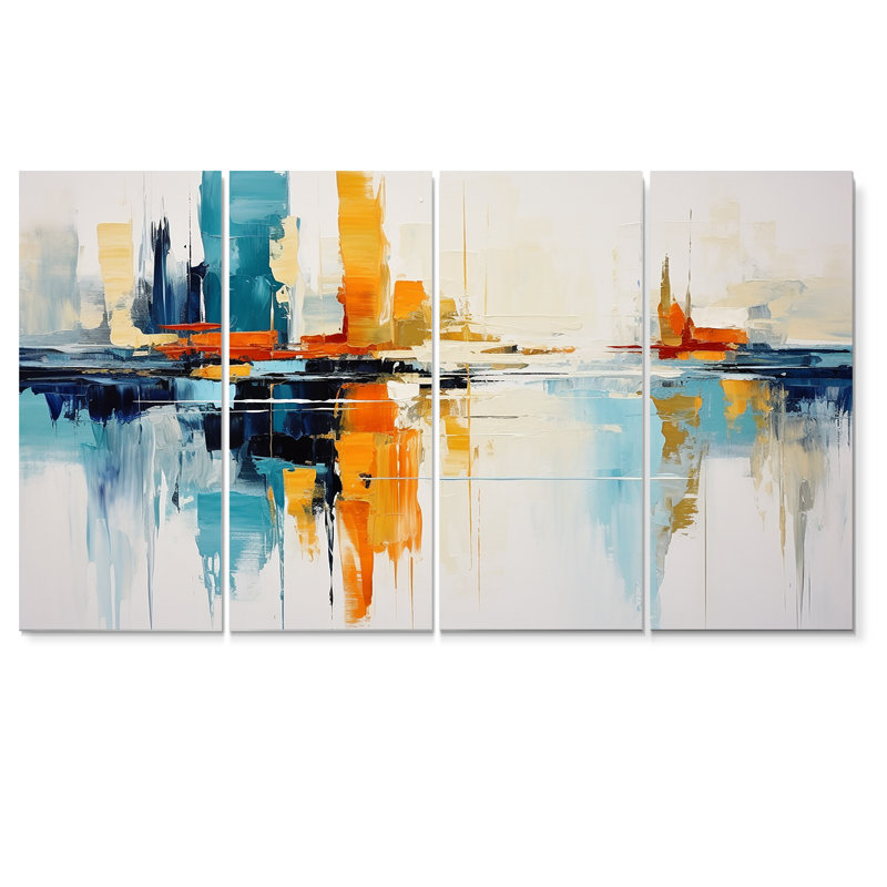 «Fall Rain In New York City II - Cityscape», ensemble d'art mural 4 pièces, H 32 po x l 64 po