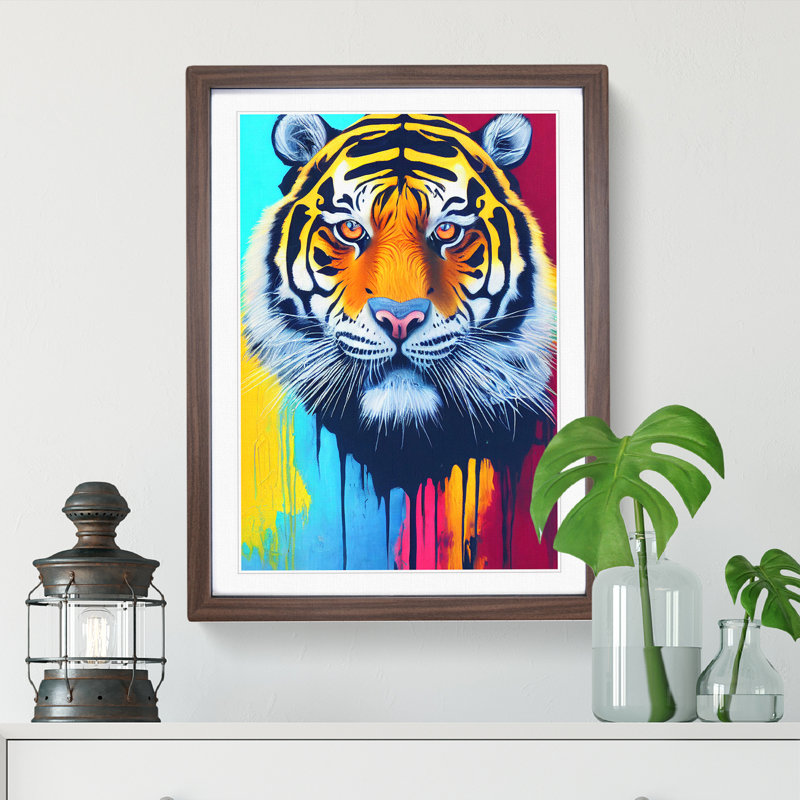 Tiger Paint Splash No.2 Abstract - Framed Print, 64cm H x 46cm W x 2cm D, Oak Framed