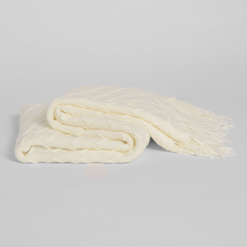 Cozy Ivory Textured Diamond Knitted Throw 50" x 60"
