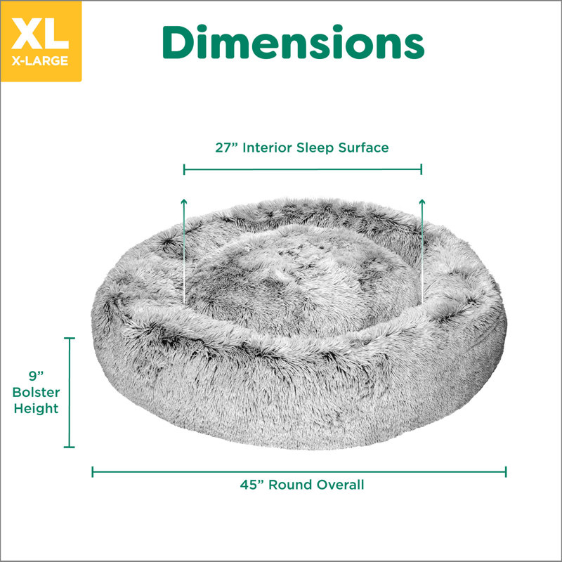 Jumbo Mist Gray Plush Faux Fur Orthopedic Donut Pet Bed