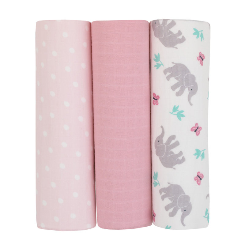 Ensemble de 3 couvertures en mousseline 100% coton Carter's Floral Elephant
