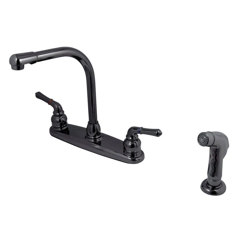 Kingston Brass Water Onyx Two-Handle 4-Hole 8" Centerset Kitchen Faucet with Side Sprayer