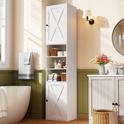 70.8" Tall Bathroom Storage Cabinet With 2 Barn Doors, Narrow Storage Cabinet With Adjustable Shelves