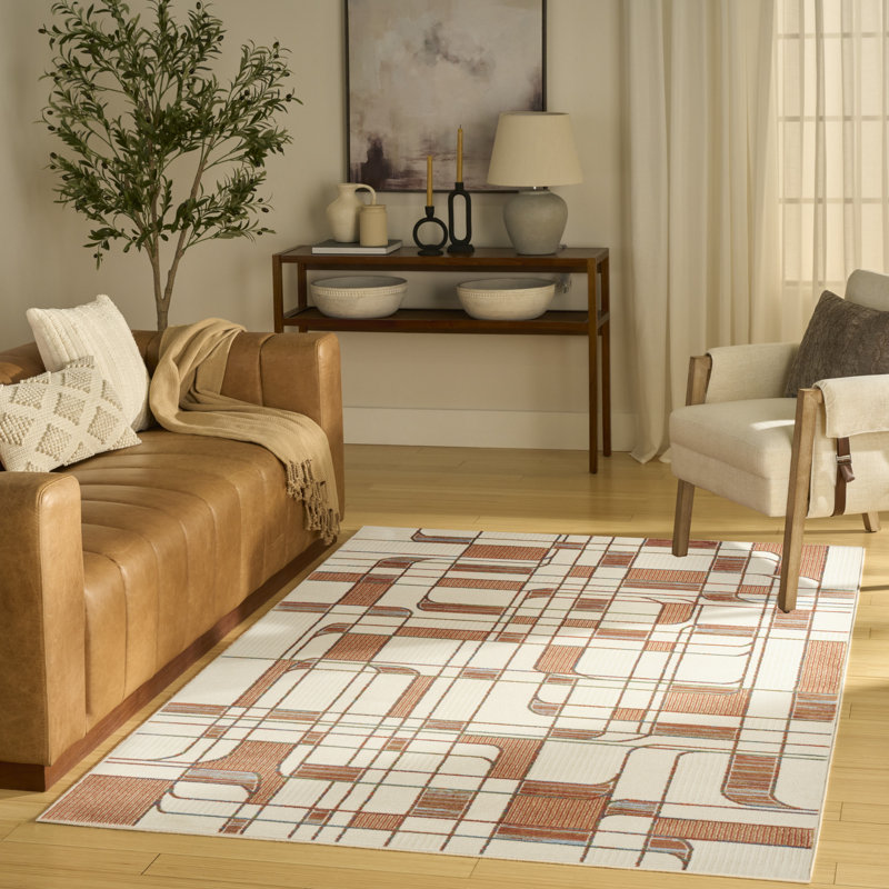 Tapis Mid-Century Nordic Ivory Rust, Rectangle 4pi x 6 pi