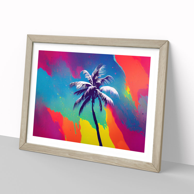 Colourful Palm Tree - Single Picture Frame Painting, Oak Framed, 34cm H x 46cm W x 2cm D