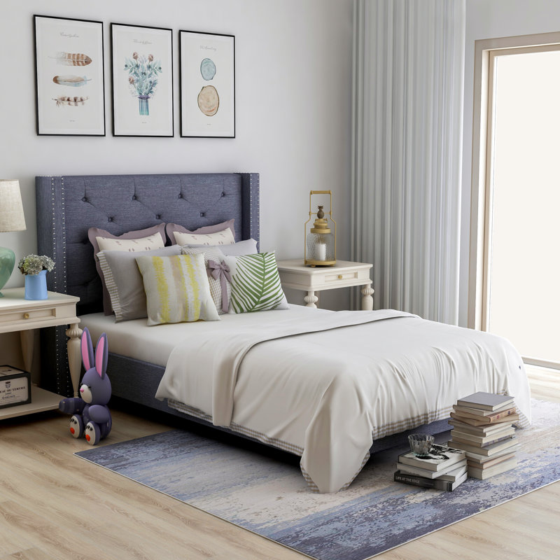 Cecilia Upholstered Wingback Bed, Twin, Gray