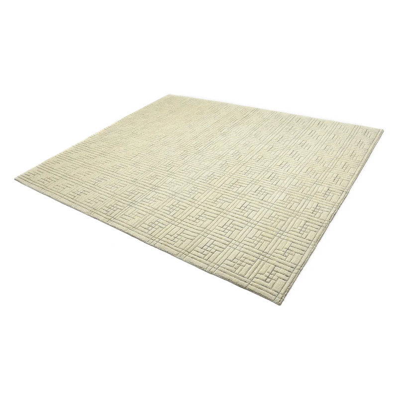 Athlene Geometric Hand-Knotted Wool/Cotton Beige Area Rug