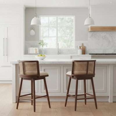 Tabouret de comptoir d'intérieur rembourré en bois, ensemble de 2, avec structure en bois d'hévéa durable et siège rembourré confortable