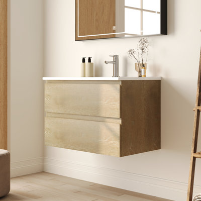 Meuble-lavabo mural 30 po avec comptoir en céramique et lavabo flottant pour salle de bain Cove
