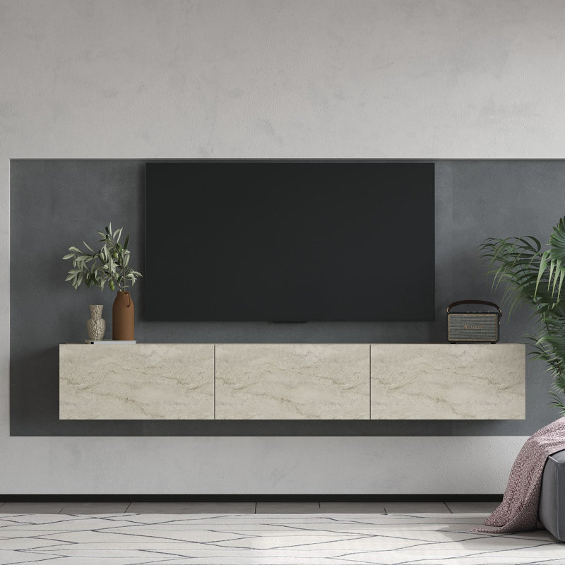 Stylish TV Stand, Travertine Color, 70.9 x 11.4 x 28.3 inches | 100% Melamine Coated Particle Board, Thickness: 0.7 inches | Wall-Mountable Design, Perfect for Modern Living Rooms & Entertainment Spaces