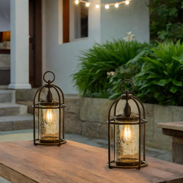 Outdoor Hanging Solar Lantern - 11 Inch Black Lantern with Solar Powered LED Candle, Waterproof, Dusk to Dawn Timer, Gothic Style, Outdoor Halloween Decor