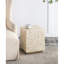 Tabouret décoratif d'intérieur 14 po x 14 po x 18 po, crème, incrustation de losanges, base en laiton