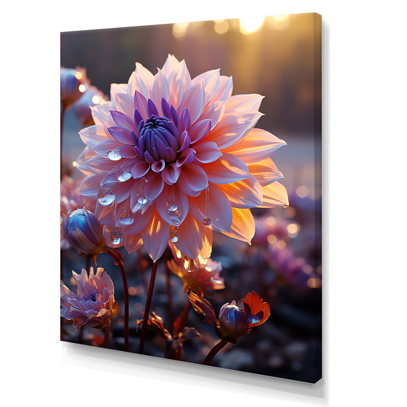 Violet sur fond de dahlia violet - impressions sur toile Dahlia, Toile tendue, H 44 po x l 34 po