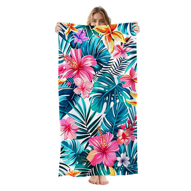  Microfiber Beach Towel Lightweight Travel Towel, Absorbent No Fade,30"x60",Black Tropical Hibiscus