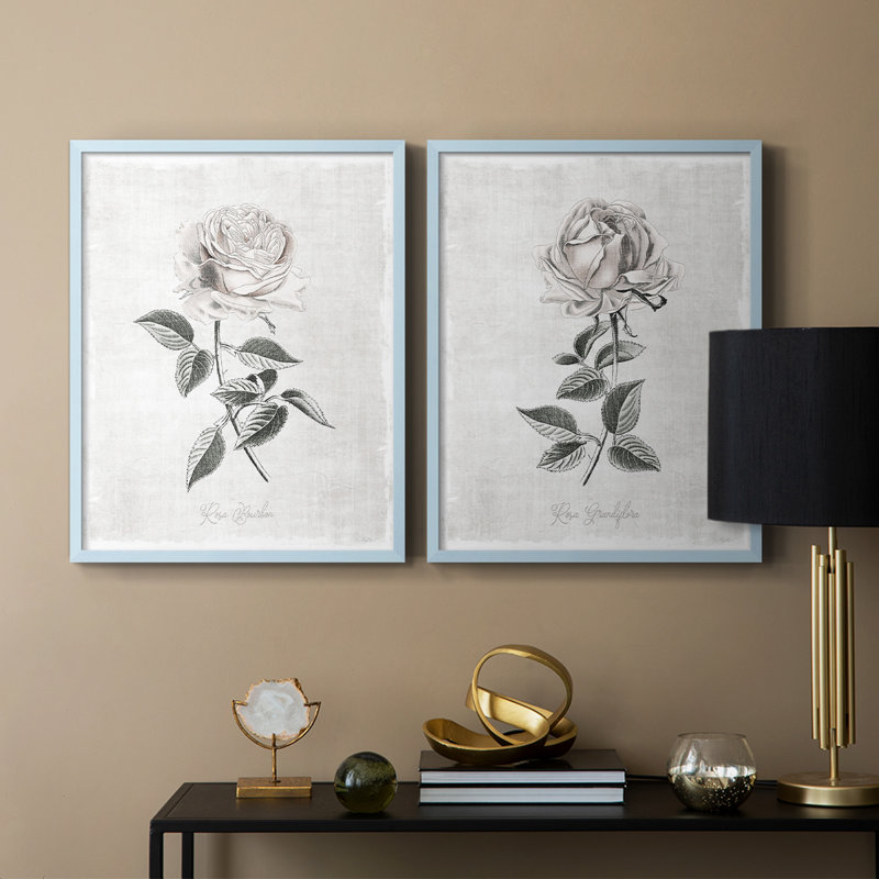Reproduction encadrée rétro botanique I-Premium - prête à être accrochée - aucun clou requis - aucun clou requis, Bleu