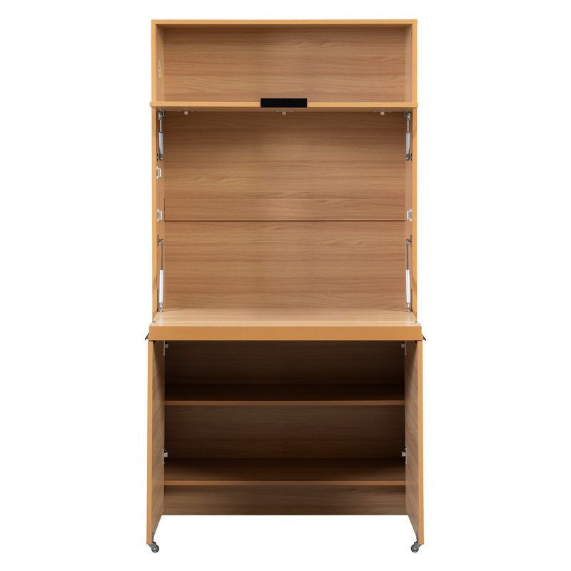Buffet de cuisine 69 po avec huche et poste de travail pliable H 69 po, Naturel