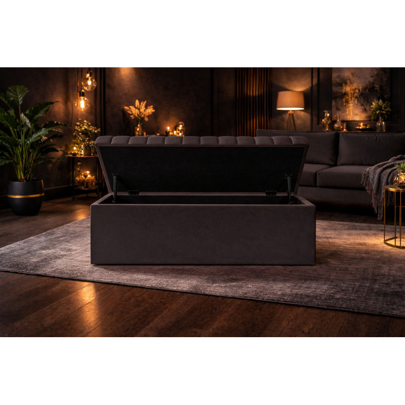 Royal Velvet Storage Ottoman Box with Hinged Lid | Lined Upholstered End of Bed Storage Bench | Soft  Close Storage Seat