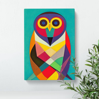 Colourful Abstract Owl No.5 - Wrapped Canvas Print