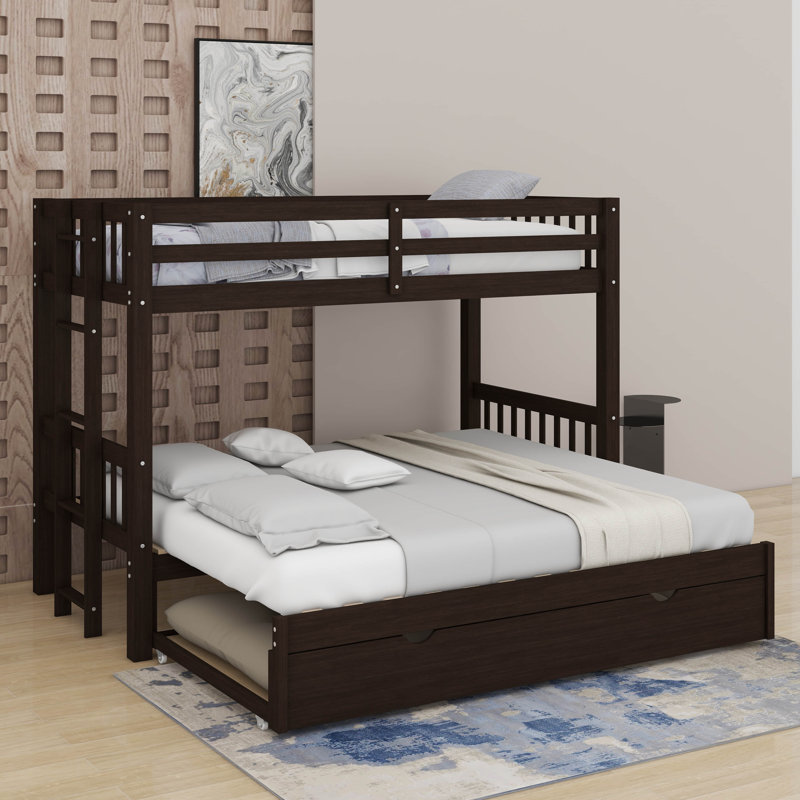 Twin Over Twin Pull-Out Bunk Bed With Trundle, Espresso