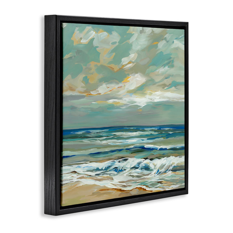 Vagues et nuages sans repos, Cadre flottant noir de jais, H 18 po x l 18 po