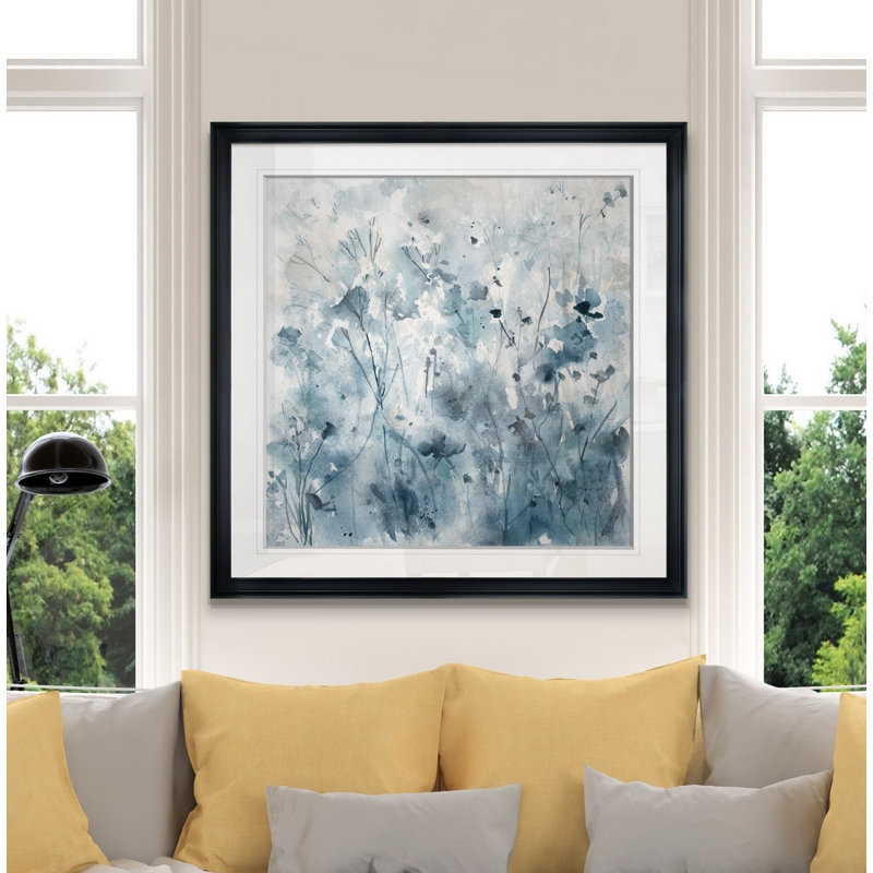 « Misty Wildflower Morning », reproduction d'art sur toile, H 16 po x l 16 po x P 1,5 po, Cadre noir