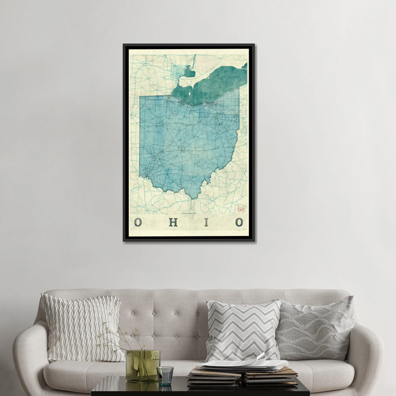 «Ohio Map» par Hubert Roguski - Estampe numérique sur toile tendue avec châssis, H 48 po x l 32 po x P 1,5 po, Pas de tapis