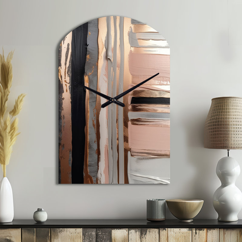 Or rose et formes roses dans une sculpture contemporaine en forme d'arche I, Grand