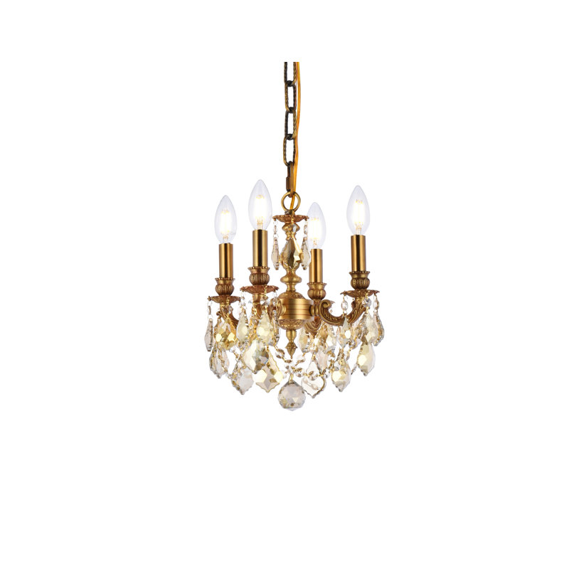 Downes 4 - Light Dimmable Classic / Traditional Chandelier, Royal Cut, Golden Teak, French Gold