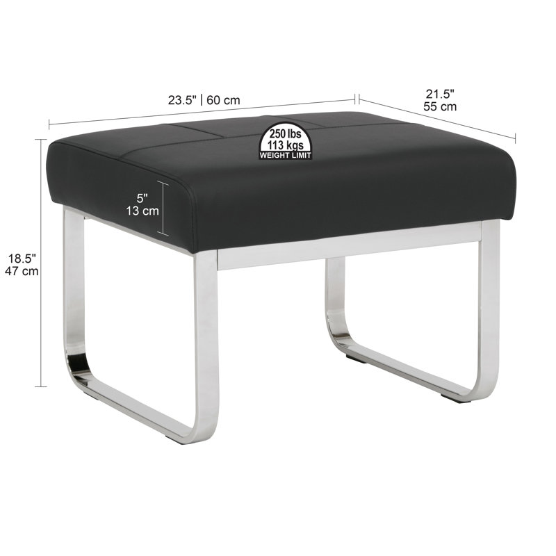 Jaymiah Faux Leather Ottoman, Black Faux Leather