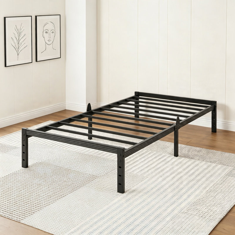 Structure de lit simple 12 po TG, plateforme en métal robuste de 800 lb avec support de lattes en acier, aucun sommier tapissier requis, silencieux, antidérapant, assemblage facile