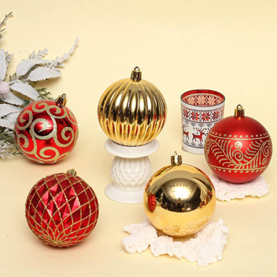 20 Pcs Christmas Tree Balls, 3.16" Shatterproof Christmas Ornament Decorations For Christmas Tree Hanging Decorative Red Gold Bauble Set For Home Party Wedding Decor