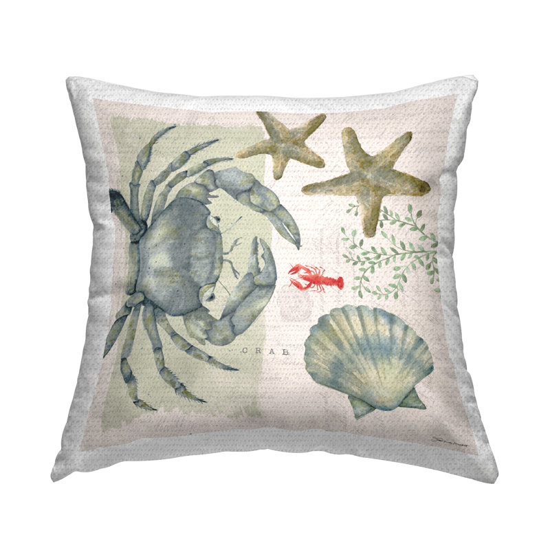 Coussin d'extérieur imprimé coquillages nautiques par Sea Life par Stephanie Workman Marrott