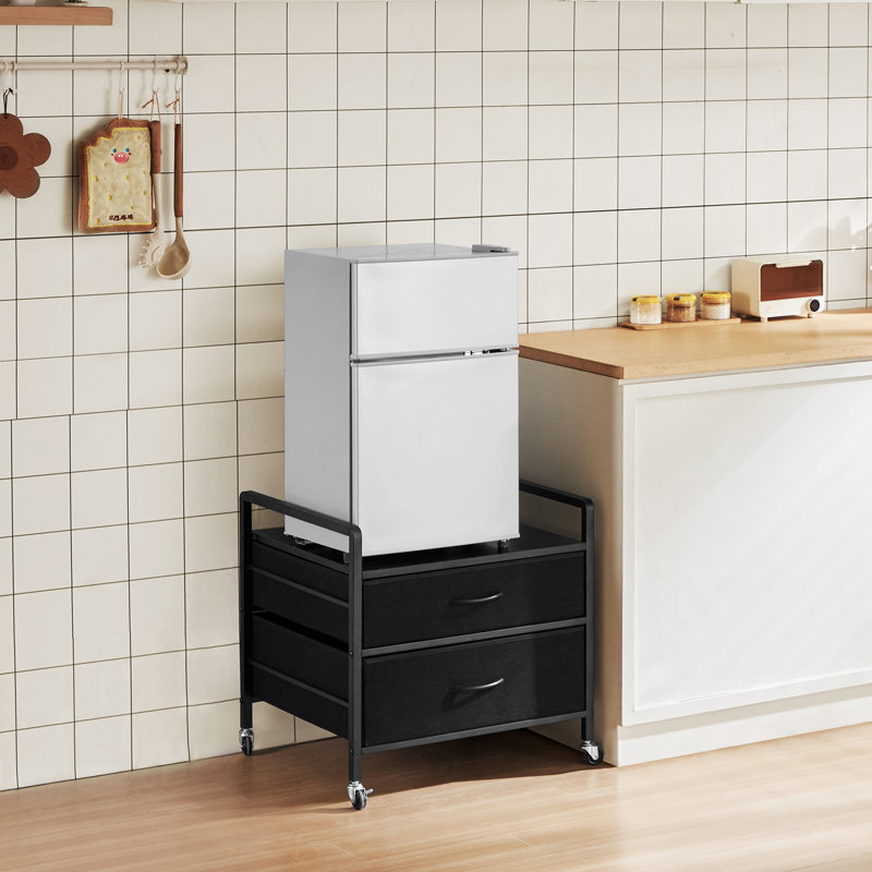 Mini-support de réfrigérateur avec rangement 176 lb mini table de réfrigérateur 2 tiroirs, Noir, noir, noir, noir