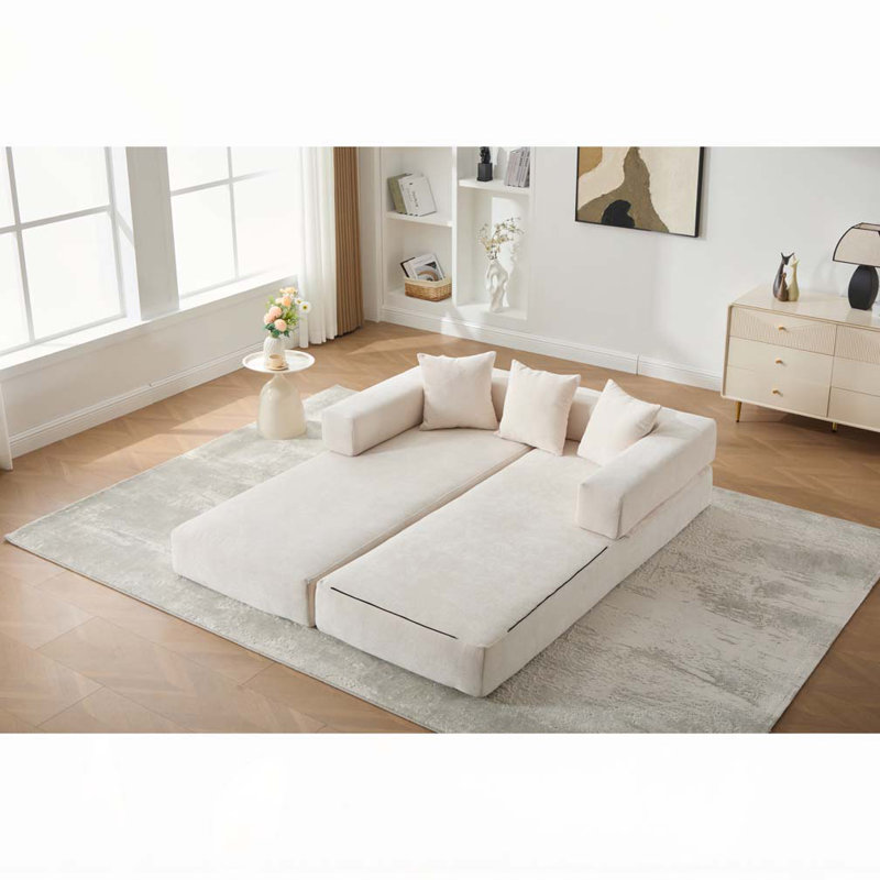 Canapé-lit pliant avec coussins Chenille, Beige