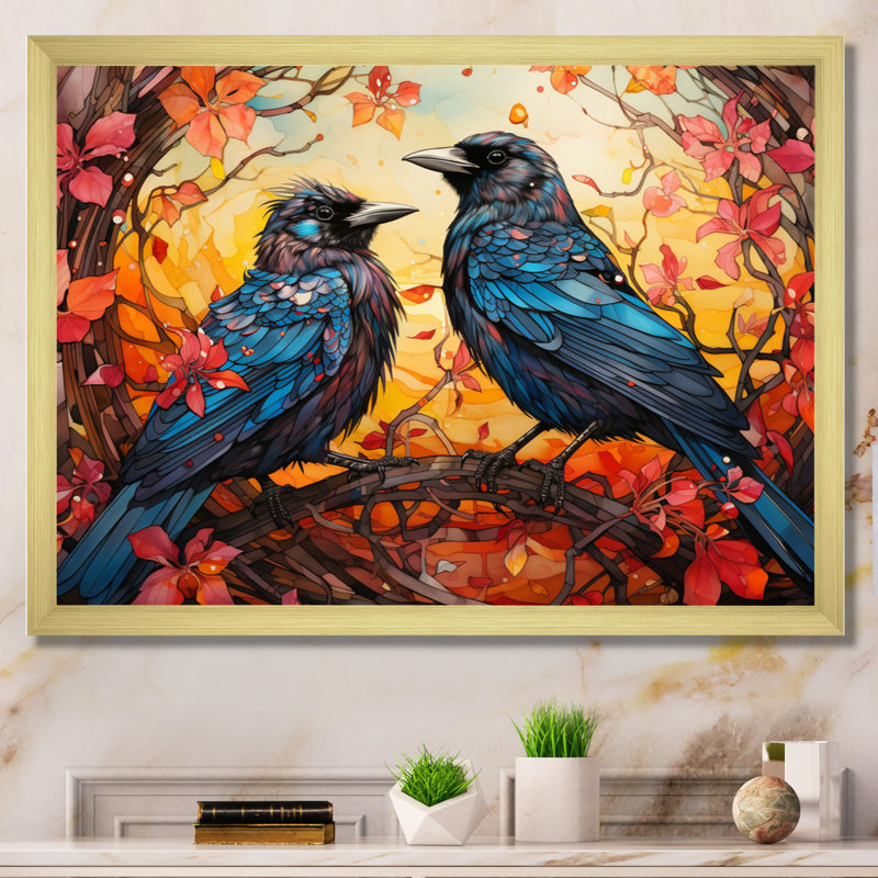 Crow Crowed Sovereigns - Animals Canvas Art Print, Cadre doré à une seule photo, H 16 po x l 32 po x P 1 po
