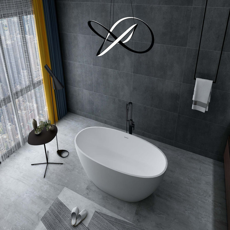 Freestanding Solid Surface Soaking Bathtub With Drainpipe