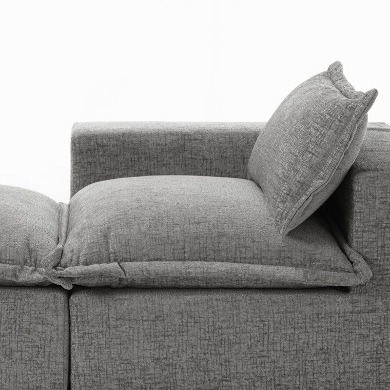 Upholstered Chaise Lounge, Grey, Left Hand Facing