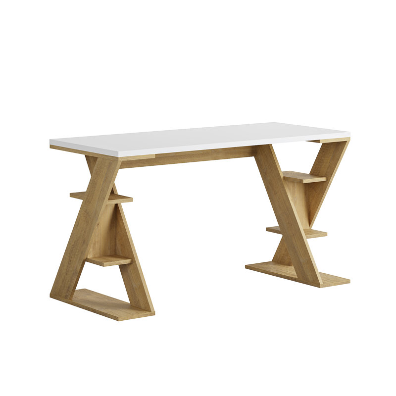 Roma Writing Desk, White/Brown