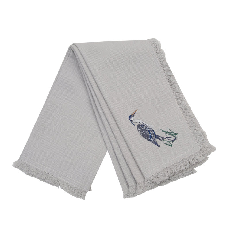 Ensemble de quatre serviettes brodées gris héron, gris