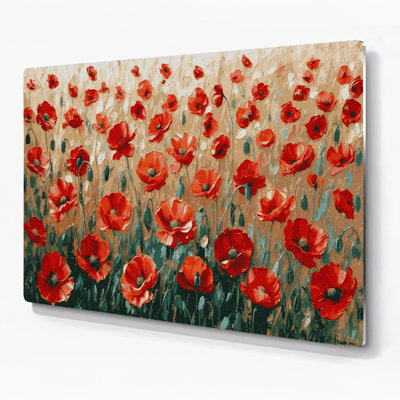 Coquelicots botaniques, art mural en métal brun